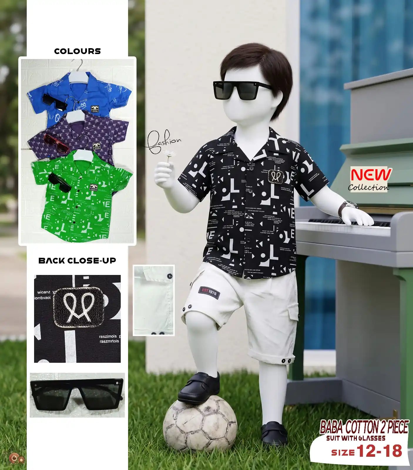 Baba Cotton 2-Piece Suit with Glasses – Black Edition